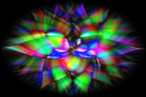 Digital abstract background. Flower fractal in psychedelic colours. Creative art and design.